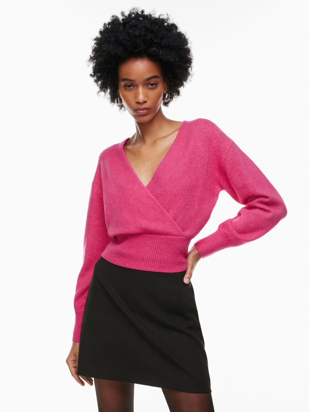 Aritzia Wilfred SoftSpoke Dear Wrap Sweater V-Neck Pink merino cashmere, small